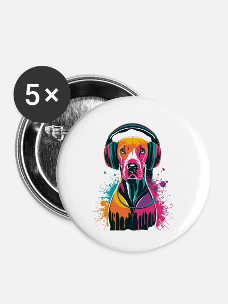 Viszla mit Kopfhörer - Buttons mittel 32 mm (5er Pack) - Weiß
