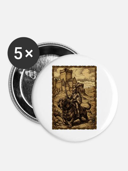 Mittelalterlicher Ritter auf Dackel Ren Faire - Buttons mittel 32 mm (5er Pack) - Weiß