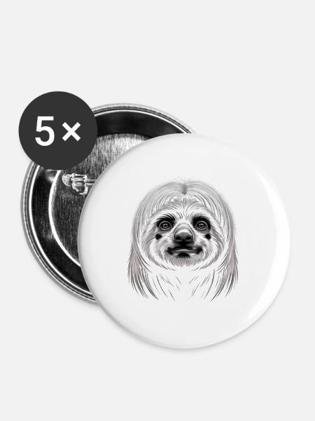 Faultier - Buttons mittel 32 mm (5er Pack) - Weiß