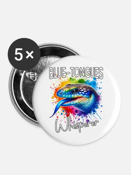 Blauzungenskink Flüsterer - Buttons mittel 32 mm (5er Pack) - Weiß