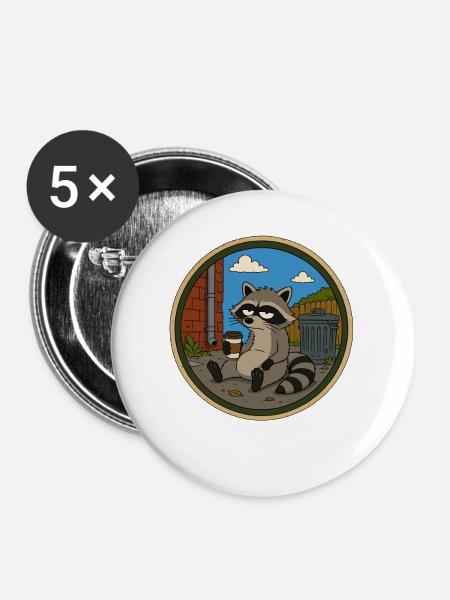 Waschbär in der Kaffeepause - Buttons mittel 32 mm (5er Pack) - Weiß