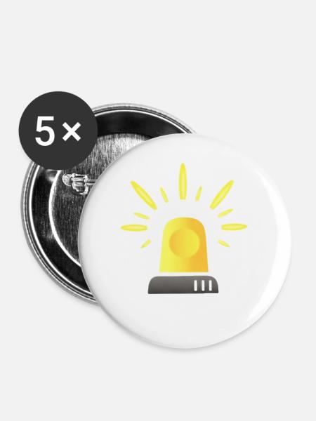Gelbe Sirene Warnleuchte - Buttons mittel 32 mm (5er Pack) - Weiß