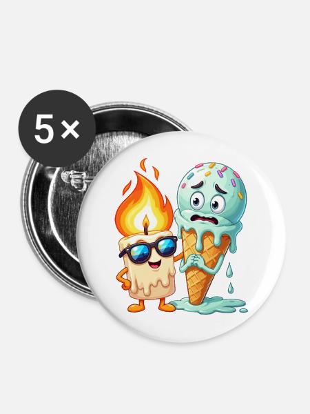 Flammenfreund Eiscreme Duo - Buttons mittel 32 mm (5er Pack) - Weiß
