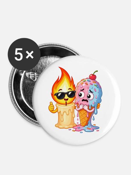 Feuer & Eis Duo Cartoon - Buttons mittel 32 mm (5er Pack) - Weiß