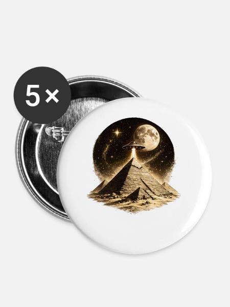 Pyramiden-UFO-Mysterium - Buttons mittel 32 mm (5er Pack) - Weiß