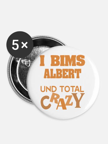 Albert als Crazy - Buttons mittel 32 mm (5er Pack) - Weiß