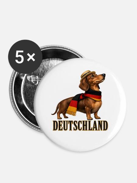Dackel im Deutschland-Style - Buttons mittel 32 mm (5er Pack) - Weiß