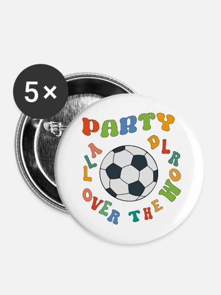 Kunterbunte Fußballparty Weltweit - Buttons mittel 32 mm (5er Pack) - Weiß