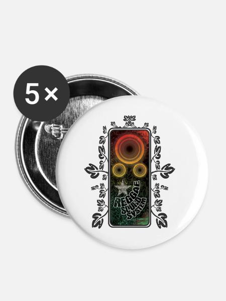 Reggae Sound System Glow - Buttons mittel 32 mm (5er Pack) - Weiß