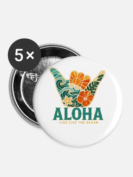 Aloha Ocean Shaka - Buttons mittel 32 mm (5er Pack) - Weiß