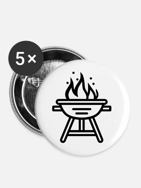 Grillen - Buttons mittel 32 mm (5er Pack) - Weiß