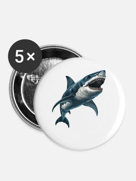 Haie Hai - Buttons mittel 32 mm (5er Pack) - Weiß