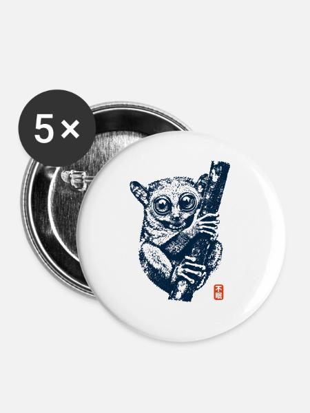 Tarsier mit Kanji - Buttons mittel 32 mm (5er Pack) - Weiß