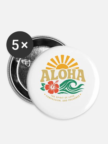 Aloha-Geistwelle - Buttons mittel 32 mm (5er Pack) - Weiß