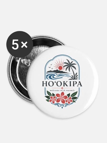 Hookipa Willkommen Wärme - Buttons mittel 32 mm (5er Pack) - Weiß