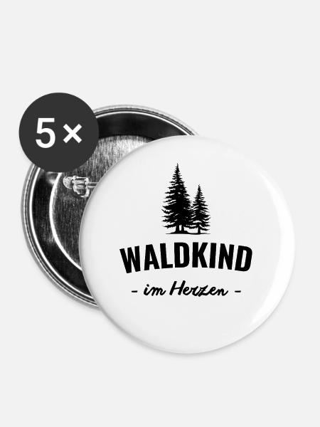 Waldkind im Herzen – Draußen zuhause - Buttons mittel 32 mm (5er Pack) - Weiß