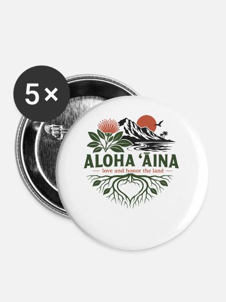 Aloha Aina-Wurzeln - Buttons mittel 32 mm (5er Pack) - Weiß