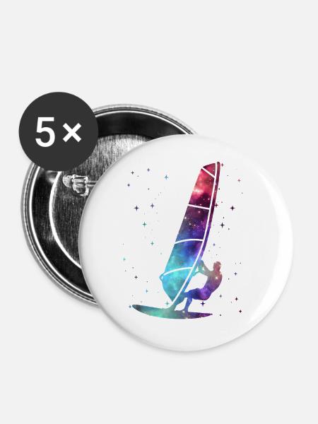 Windsurfen Windsurfer Weltraum Kinder Windsurf - Buttons mittel 32 mm (5er Pack) - Weiß