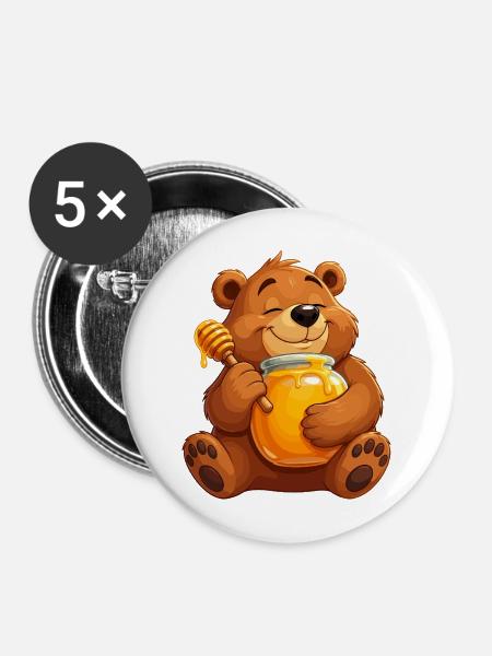 Kuschelbär mit Honigtopf - Buttons mittel 32 mm (5er Pack) - Weiß