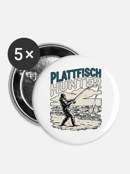 Plattfisch Angler - Buttons mittel 32 mm (5er Pack) - Weiß