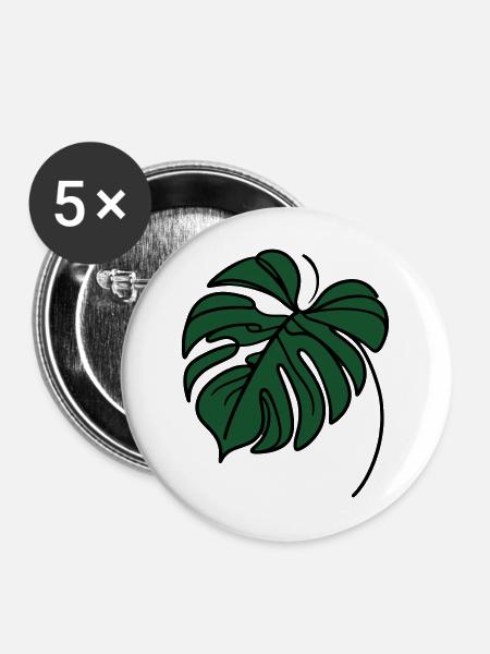 Monstera Dunkelgrün - Buttons mittel 32 mm (5er Pack) - Weiß