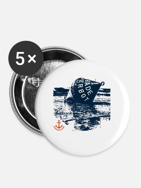 Badeverbot Boje Küste - Buttons mittel 32 mm (5er Pack) - Weiß