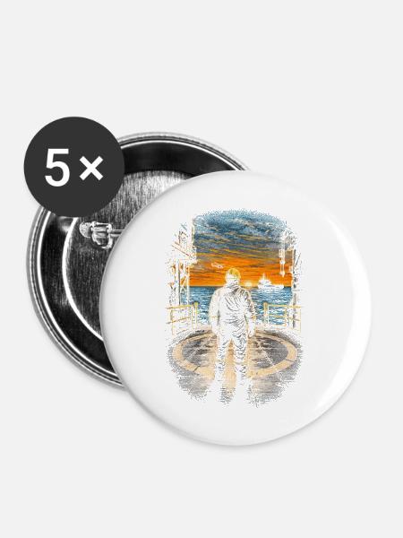 Bohrinsel Ölplattformarbeiter - Buttons mittel 32 mm (5er Pack) - Weiß
