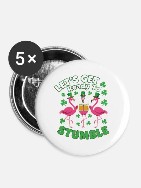 St Patricks Day Flamingos Prost - Buttons mittel 32 mm (5er Pack) - Weiß