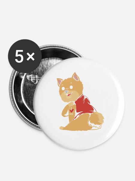 Zwergspitz Pomeranian - Buttons mittel 32 mm (5er Pack) - Weiß