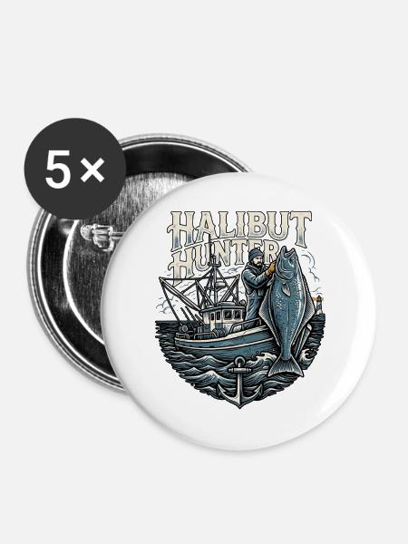 Halibut Hunter Expert - Buttons mittel 32 mm (5er Pack) - Weiß