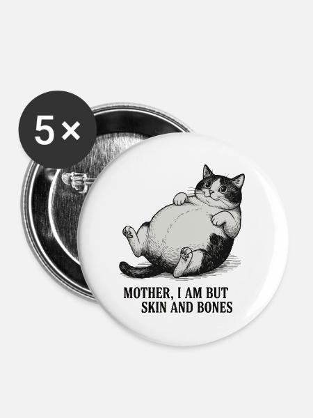 Moppelkatze Fette Katze - Buttons mittel 32 mm (5er Pack) - Weiß