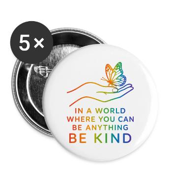 Be Kind, Pride, Regenbogen, Gleichheit, LGBT - Buttons mittel 32 mm (5er Pack) - Weiß - Vorne
