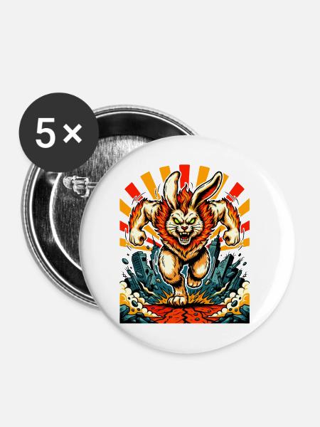 Monsterhase Wut - Buttons mittel 32 mm (5er Pack) - Weiß