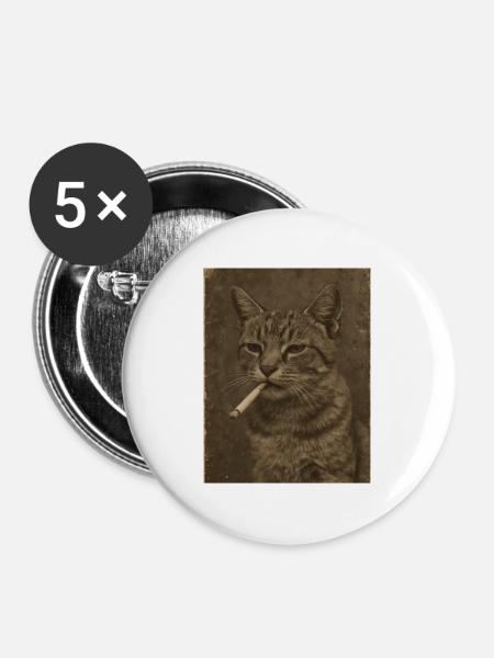 Katze Kater mit Zigarette - Buttons mittel 32 mm (5er Pack) - Weiß