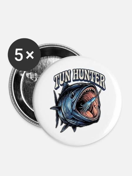 Thunfisch Jäger - Buttons mittel 32 mm (5er Pack) - Weiß