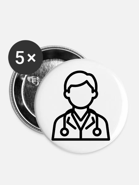 Arzt - Buttons mittel 32 mm (5er Pack) - Weiß