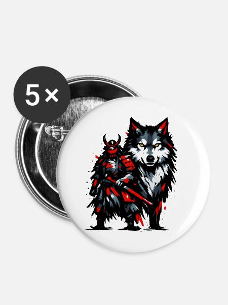 Dunkler Wolf mit rotem Akzent - Buttons mittel 32 mm (5er Pack) - Weiß