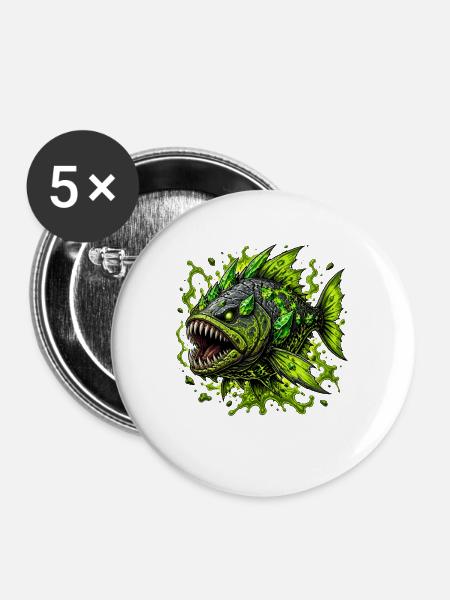 Grünes Tiefsee Monster - Buttons mittel 32 mm (5er Pack) - Weiß