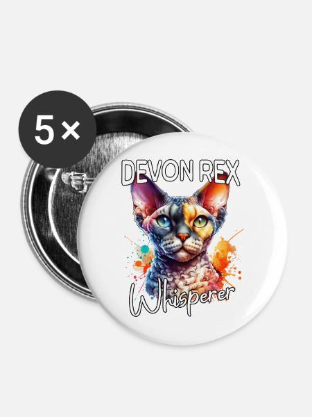 Devon Rex Flüsterer - Buttons mittel 32 mm (5er Pack) - Weiß