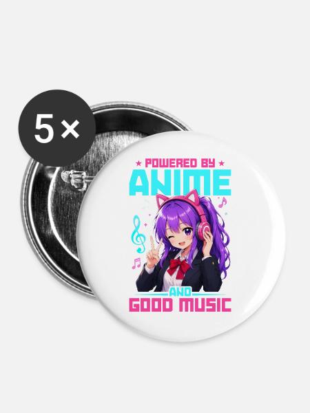 Anime and Music Chibi - Buttons mittel 32 mm (5er Pack) - Weiß
