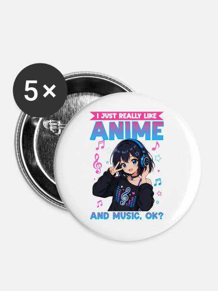 Anime and Music Chibi - Buttons mittel 32 mm (5er Pack) - Weiß