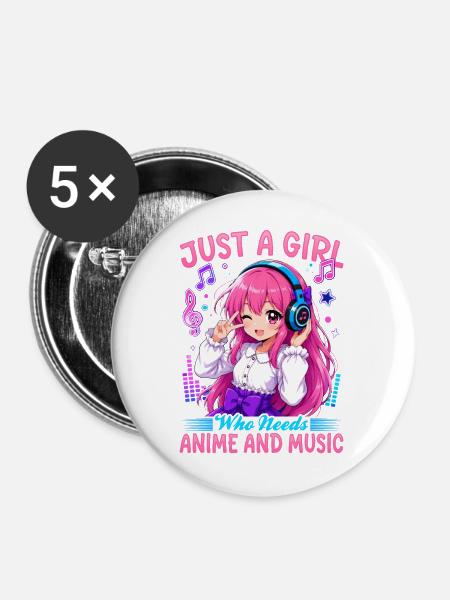 Anime and Music Chibi - Buttons mittel 32 mm (5er Pack) - Weiß