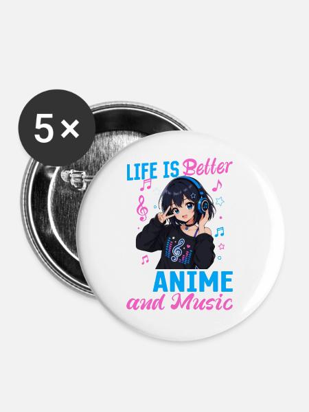 Anime and Music Chibi - Buttons mittel 32 mm (5er Pack) - Weiß
