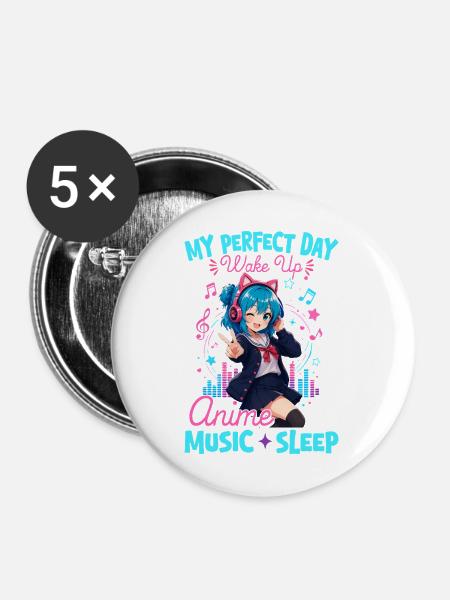 Anime and Music Chibi - Buttons mittel 32 mm (5er Pack) - Weiß