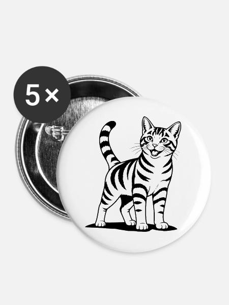 Katze stehend schwarz - Buttons mittel 32 mm (5er Pack) - Weiß