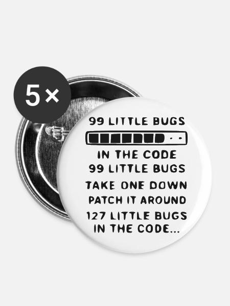 99 Kleine Bugs im Code - Buttons mittel 32 mm (5er Pack) - Weiß