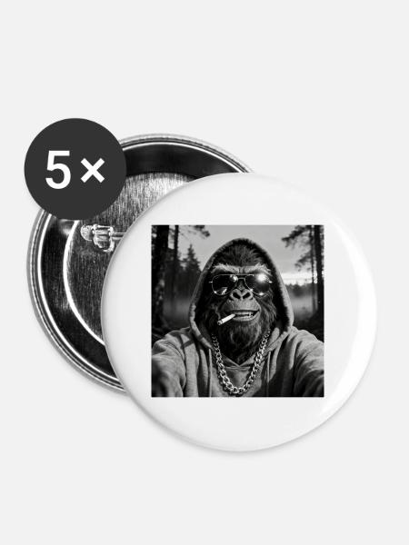 Gorilla raucht Zigarette - Buttons mittel 32 mm (5er Pack) - Weiß