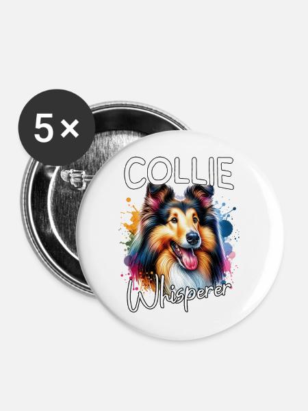 Langhaar Collie Flüsterer - Buttons mittel 32 mm (5er Pack) - Weiß