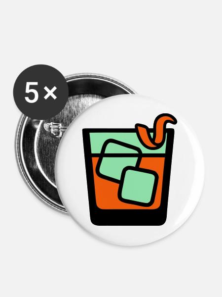 Whiskey Glas Icon - Buttons mittel 32 mm (5er Pack) - Weiß