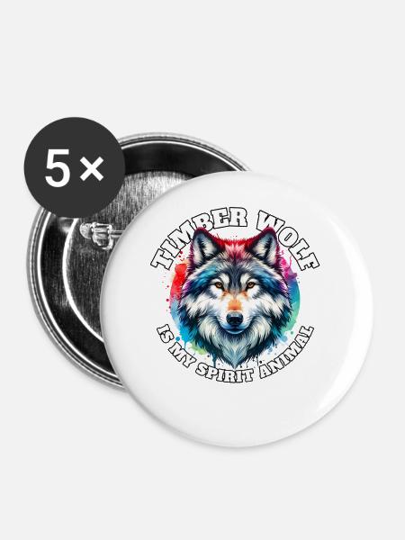 Lustige Grauwolf Sprüche - Buttons mittel 32 mm (5er Pack) - Weiß